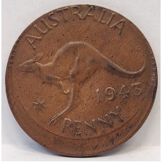AUSTRALIA 1943Y. ONE 1 PENNY . ERROR . HUGE LIP